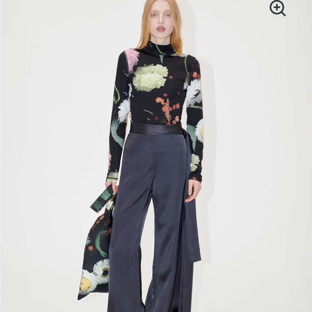 STINE GOYA black heavy satin wide leg pants